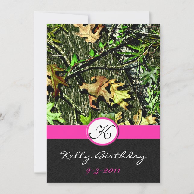 Pink Hunting Camo Birthday Party Invitations (Front)