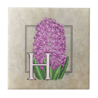 Pink Hyacinth Floral Monogram  Ceramic Tile