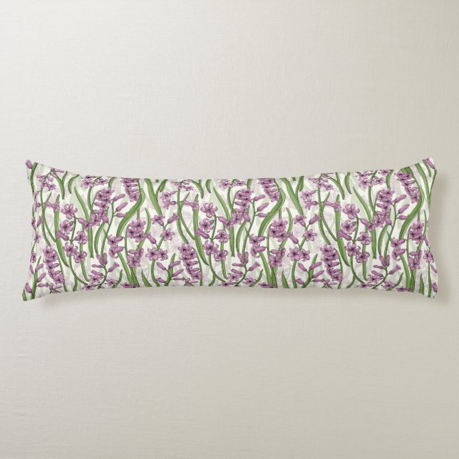 Pink Hyacinth flowers on natural white Body Pillow (Front)