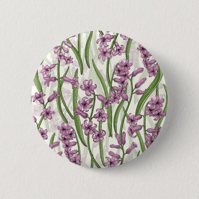 Pink Hyacinth flowers on natural white Button (Front)