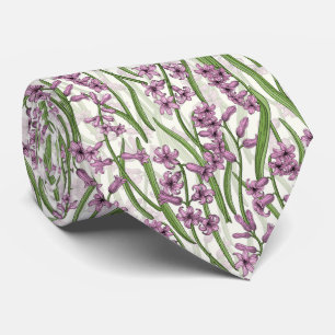 Pink Hyacinth flowers on natural white Neck Tie