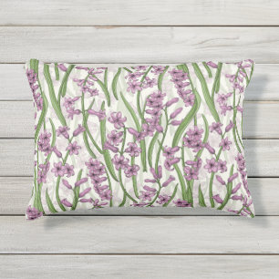 Pink Hyacinth flowers on natural white Outdoor Pillow