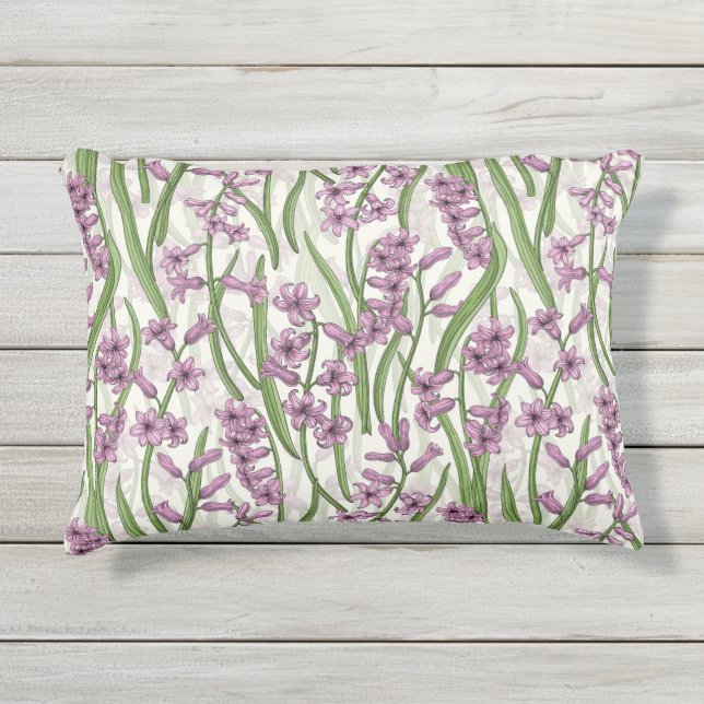 Pink Hyacinth flowers on natural white Outdoor Pillow (Front)
