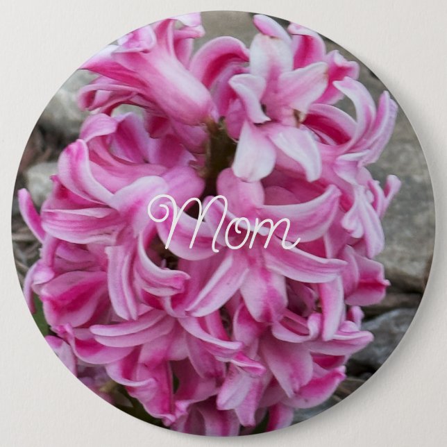 Pink Hyacinth Flowers Photo Button (Front)