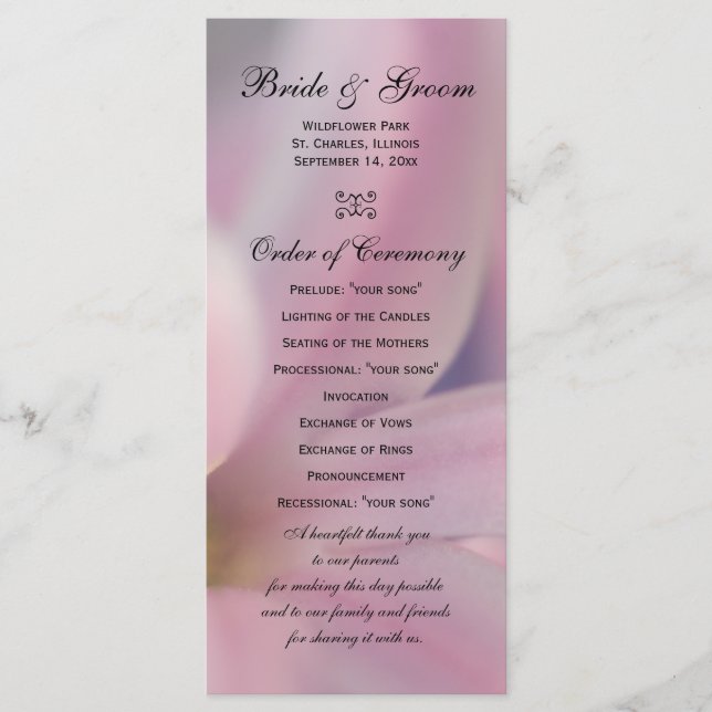 Pink Hyacinth Flowers Wedding Program (Front)