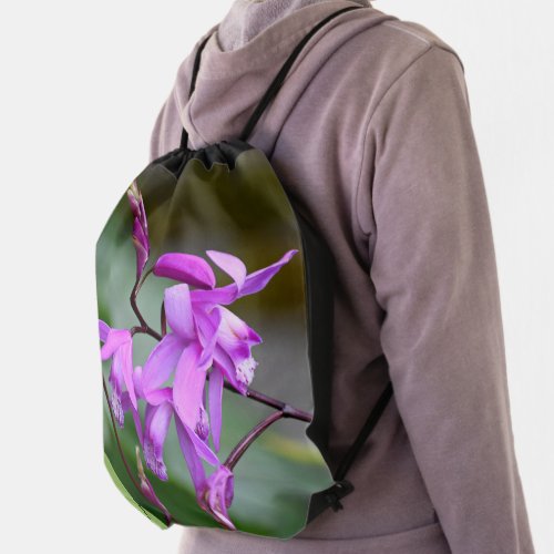 Pink Hyacinth Orchids Floral Drawstring Bag