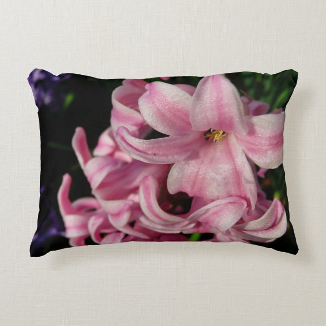Pink Hyacinth Spring Floral Decorative Pillow (Front)