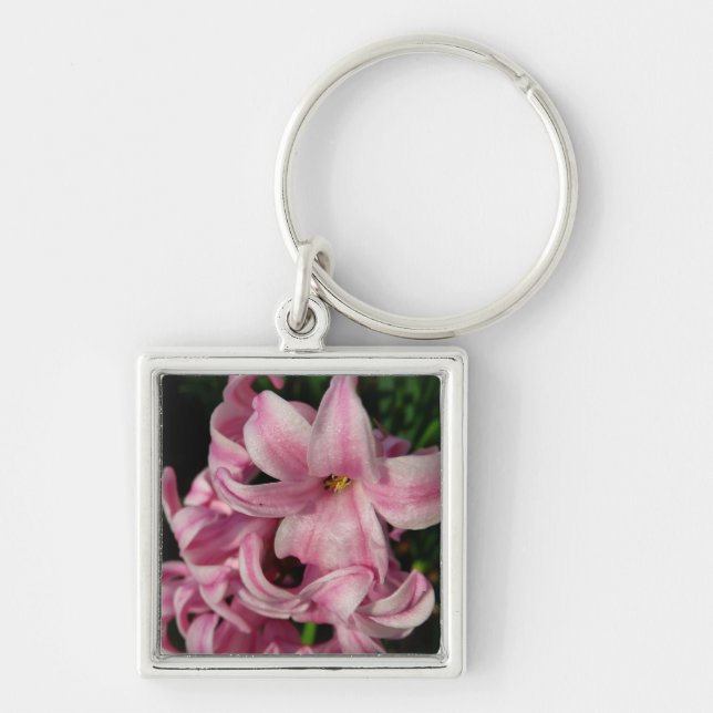 Pink Hyacinth Spring Floral Keychain (Front)