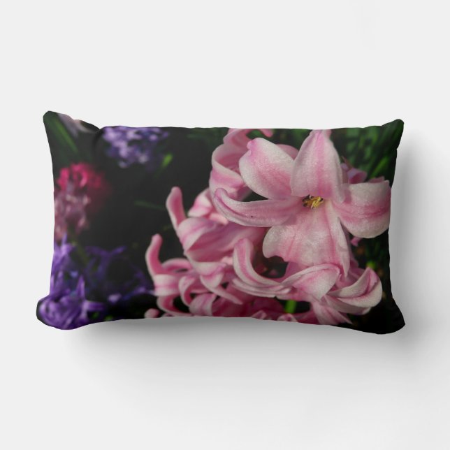 Pink Hyacinth Spring Floral Lumbar Pillow (Front)