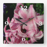 Pink Hyacinth Spring Floral Square Wall Clock