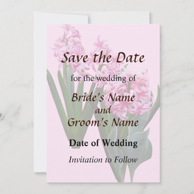 Pink Hyacinths all in a Row Save the Date (Front)