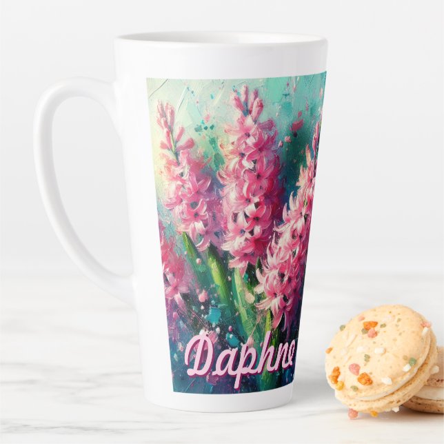 Pink Hyacinths Hyacinth Floral Personalized Latte Mug (In Situ)