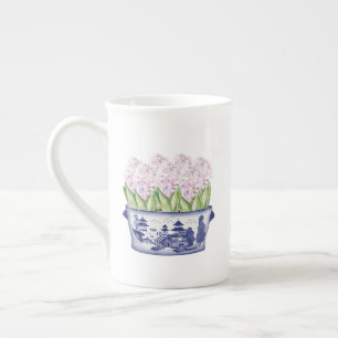 Pink Hyacinths in Chinoiserie Planter Bone China Mug