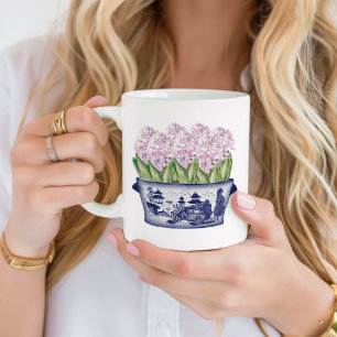 Pink Hyacinths in Chinoiserie Planter Ceramic  Coffee Mug