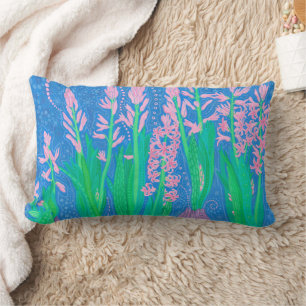 Pink Hyacinths Spring Flowers Floral Art Painting Lumbar Pillow