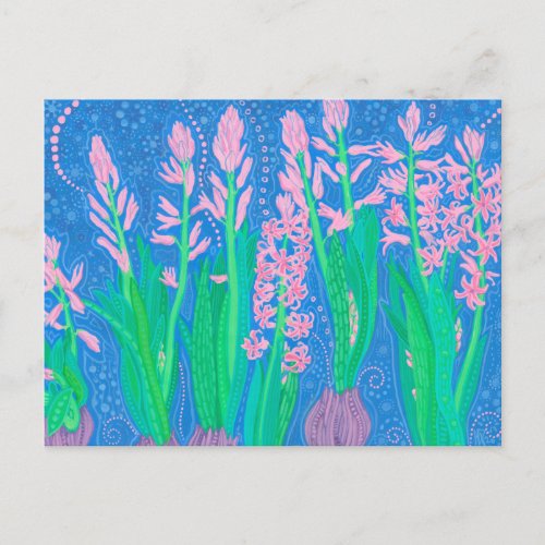 Pink Hyacinths Spring Flowers Floral Art Painting Postcard