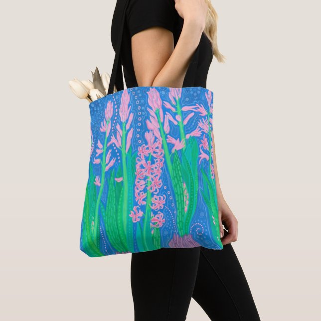 Pink Hyacinths Spring Flowers Floral Art Painting  Tote Bag (Close Up)