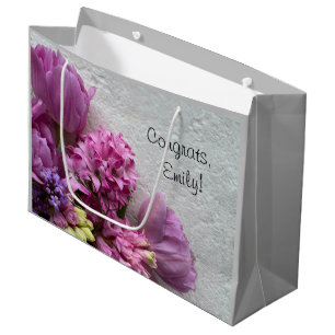 Pink hyacinths with tulips large gift bag
