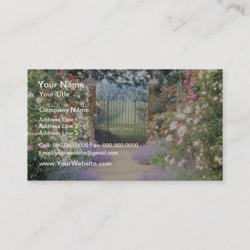 Pink Hybrid Rose_Lined Path To Gate Underplanted Business Card