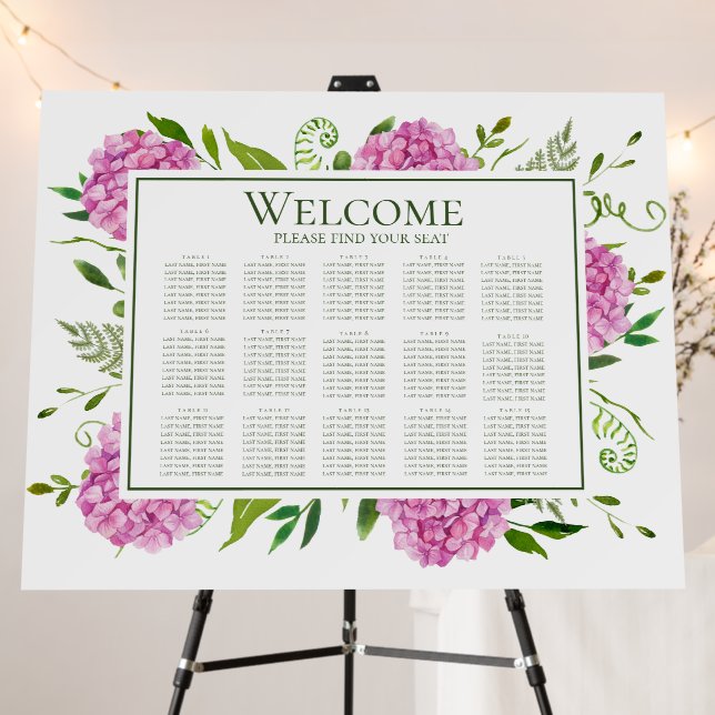 Pink Hydrangea 15 Table Seating Chart Foam Board (In Situ (Stand))