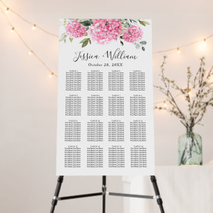 Pink Hydrangea 16 Tables SEATING CHART Foam Board