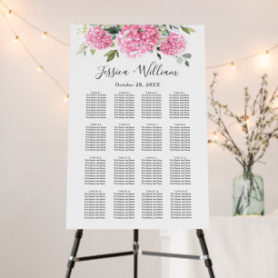 Pink Hydrangea 16 Tables SEATING CHART Foam Board