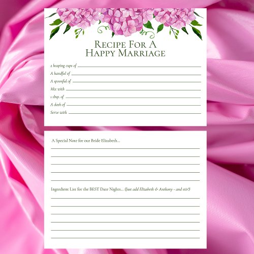 Pink Hydrangea Advice Recipe Enclosure Card