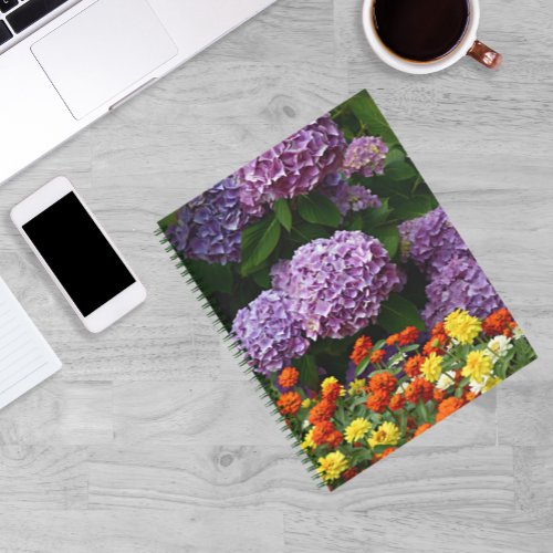 Pink Hydrangea and Colorful Zinnia Floral Notebook