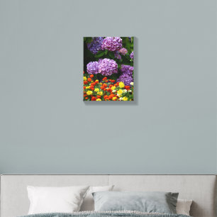Pink Hydrangea and Zinnias Floral Canvas Photo Tile