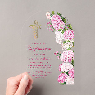 Pink Hydrangea Arch Confirmation Acrylic Invitations