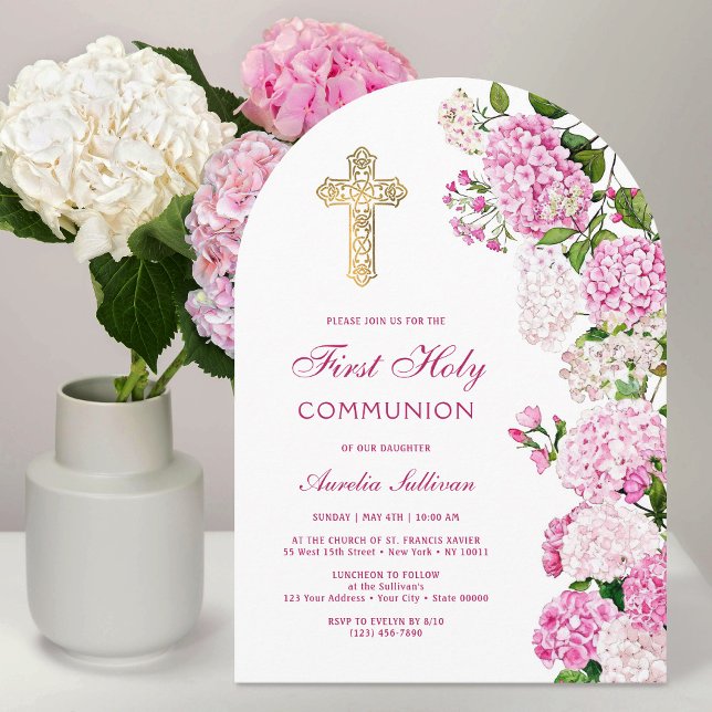 Pink Hydrangea Arch First Communion Invitation (Creator Uploaded)