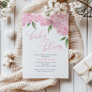 Pink Hydrangea Baby in Bloom Baby Shower Invitation