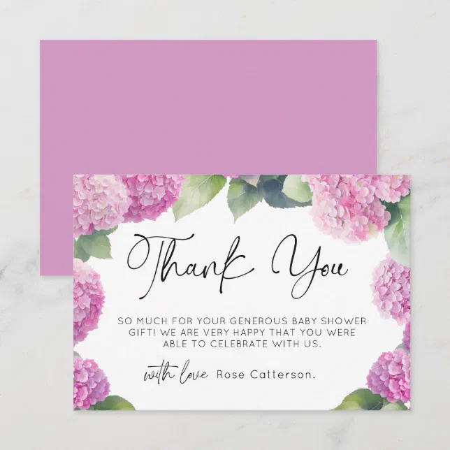 Pink Hydrangea Baby Shower Thank You Enclosure Card | Zazzle