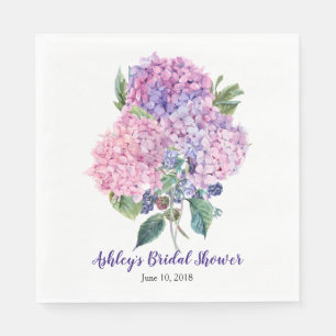 Pink Hydrangea Berries Floral Bridal Shower Napkins