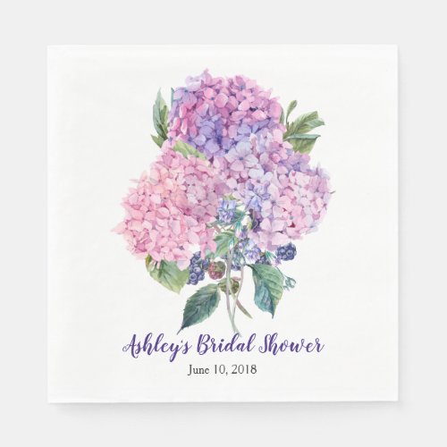 Pink Hydrangea Berries Floral Bridal Shower Napkins