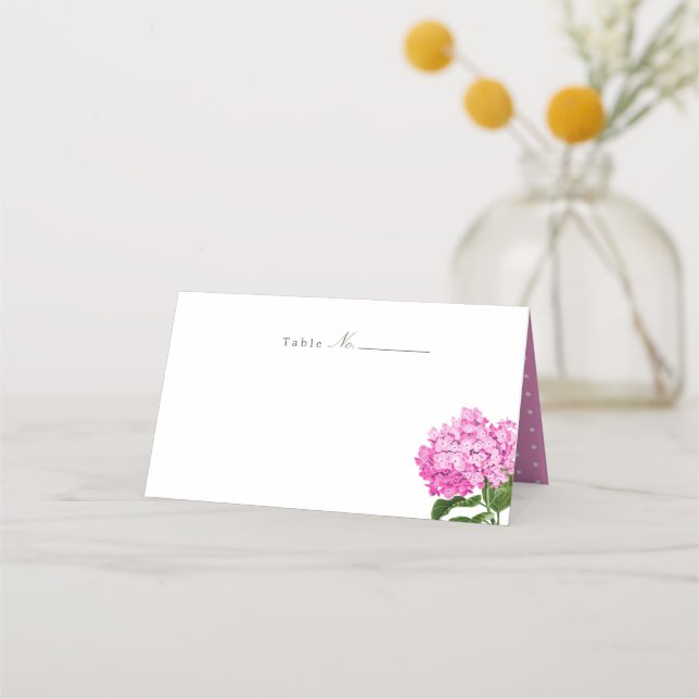 Pink Hydrangea Blank Place Card (Front)