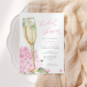 Pink Hydrangea Blooms Bridal Shower Invitation