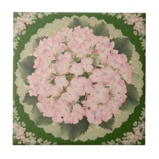 Pink Hydrangea Blooms Floral Ceramic Tile