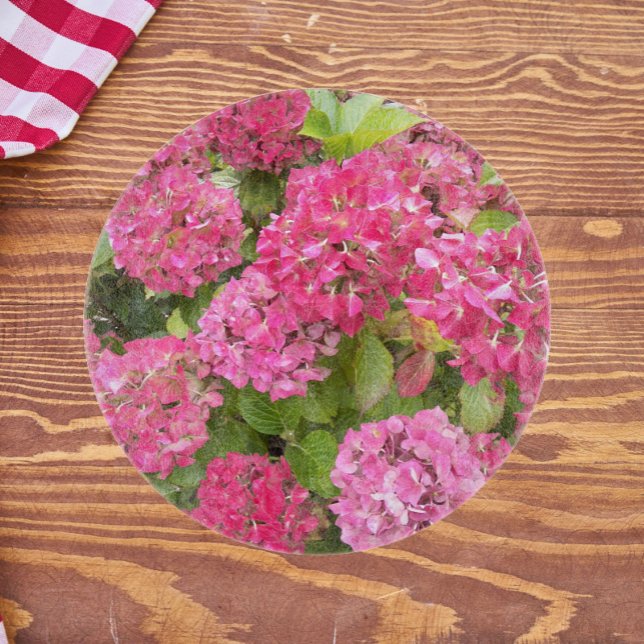 Pink Hydrangea Blooms Floral Cutting Board (In Situ)