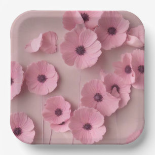 Pink Hydrangea Blooms Floral Paper Plates