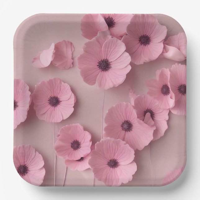 Pink Hydrangea Blooms Floral Paper Plates (Front)