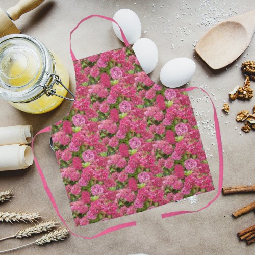 Pink Hydrangea Blooms Floral Pattern Apron