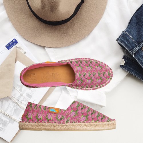 Pink Hydrangea Blooms Floral Pattern Espadrilles