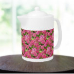 Pink Hydrangea Blooms Floral Pattern Teapot<br><div class="desc">White ceramic teapot with lid that features a photo image of pink Hydrangea blooms printed in a repeating pattern. A lovely,  floral design!</div>