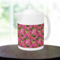 Pink Hydrangea Blooms Floral Pattern Teapot