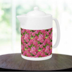 Pink Hydrangea Blooms Floral Pattern Teapot