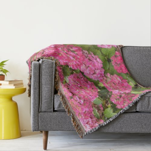 Pink Hydrangea Blooms Floral Throw Blanket