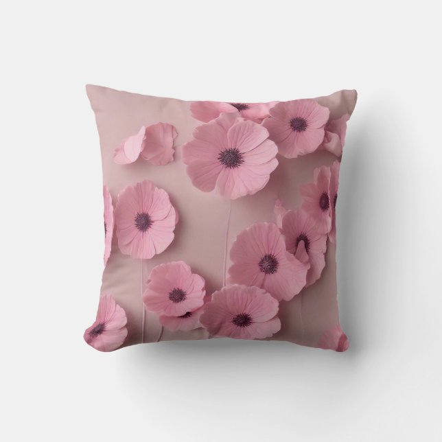 Pink Hydrangea Blooms Floral Throw Pillow (Front)