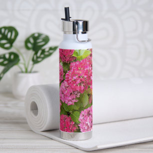 Pink Hydrangea Blooms Floral Water Bottle