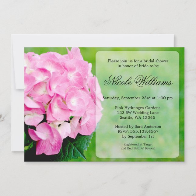 Pink Hydrangea Blossom Bridal Shower Invitation (Front)